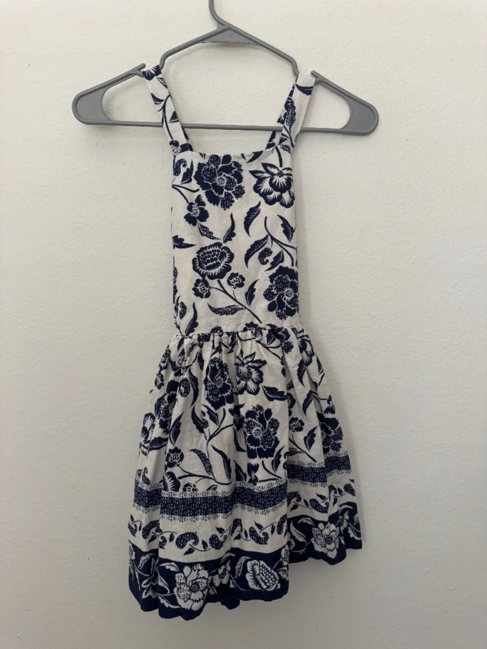 Ralph Lauren Girls Floral Linen-Blend Dress Blue White 7